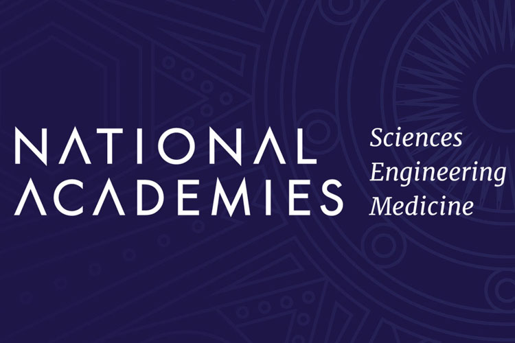 Logo of the National Academies on blue background