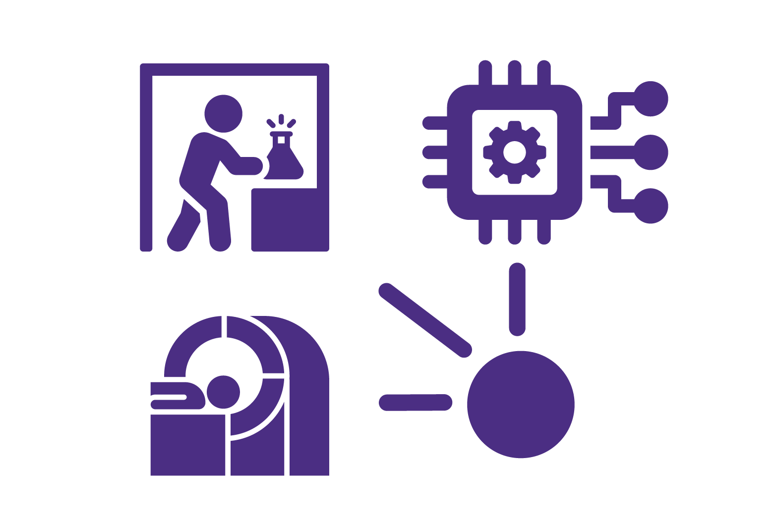 illustration of four icons representing different research equipment